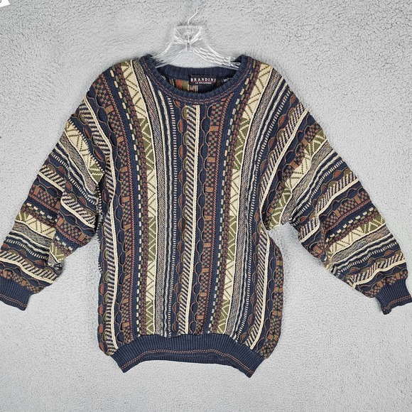 Brandini Sweater Mens Large Vintage Knit Long Sleeve Crew Neck Coogi Style